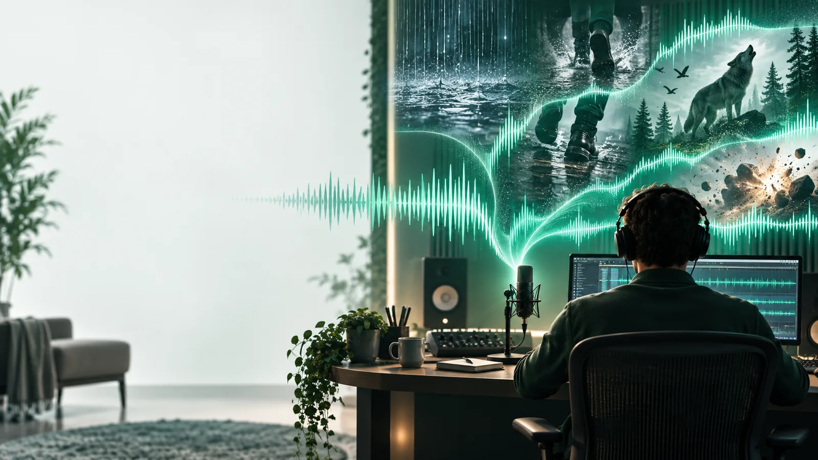 Visual representation of creating audio from a written sound description