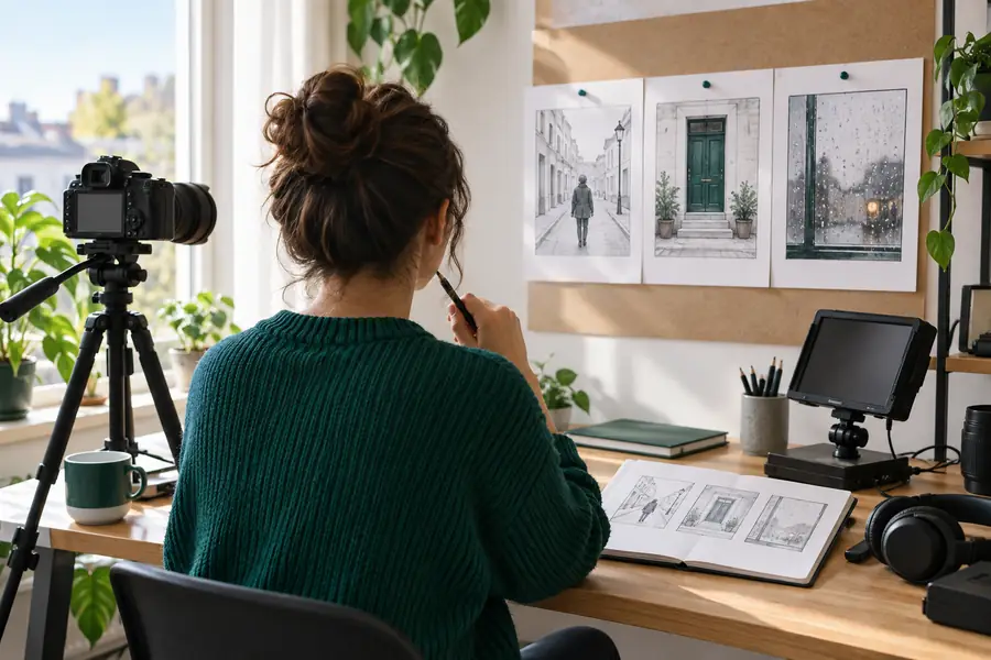 Illustration representing a video scene before sound is planned