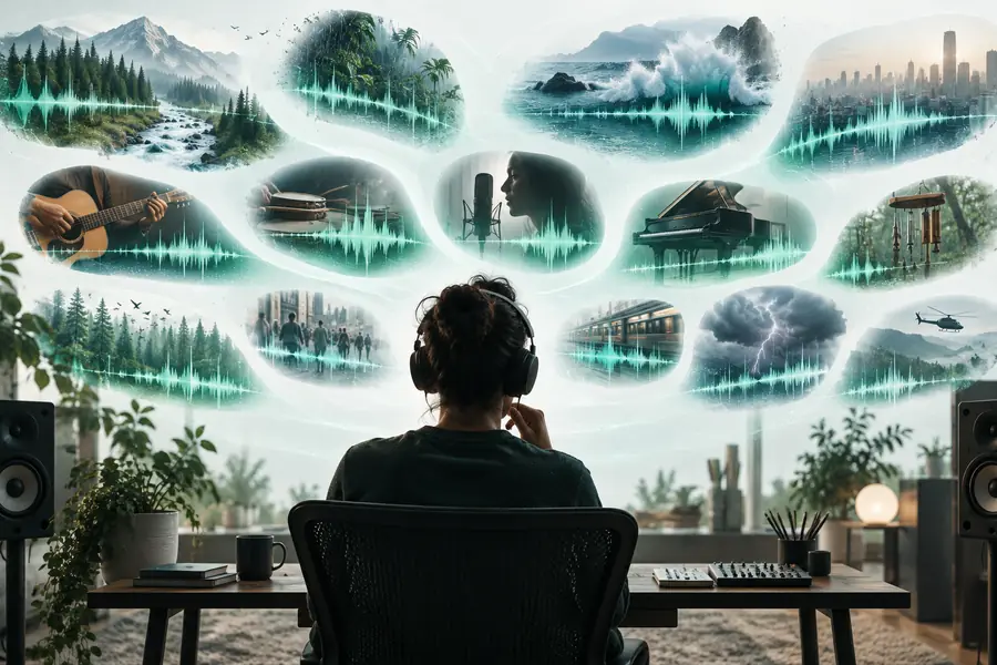 Illustration representing a broad search for a sound tool